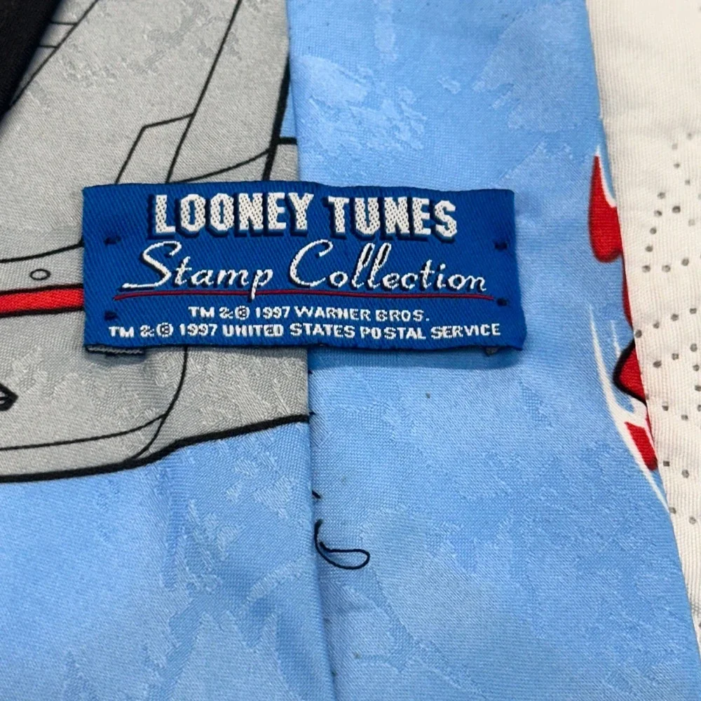 Vintage 1997 Looney Tunes Bugs Bunny USPS Stamp Collection ACME Blue Silk Tie
